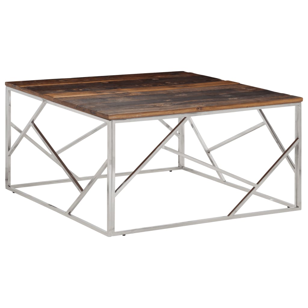 Table basse argenté acier inoxydable et bois de mélèze massif - XIOS