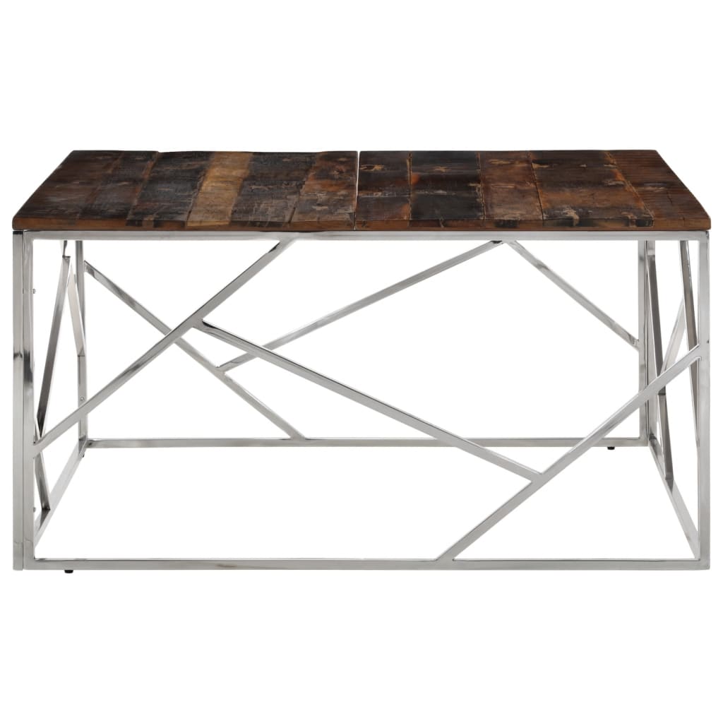 Table basse argenté acier inoxydable et bois de mélèze massif - XIOS