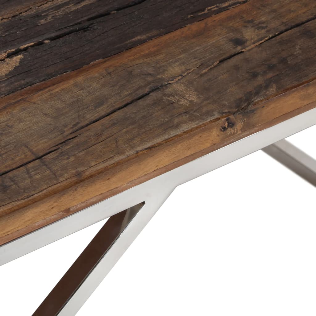 Table basse argenté acier inoxydable et bois de mélèze massif - XIOS