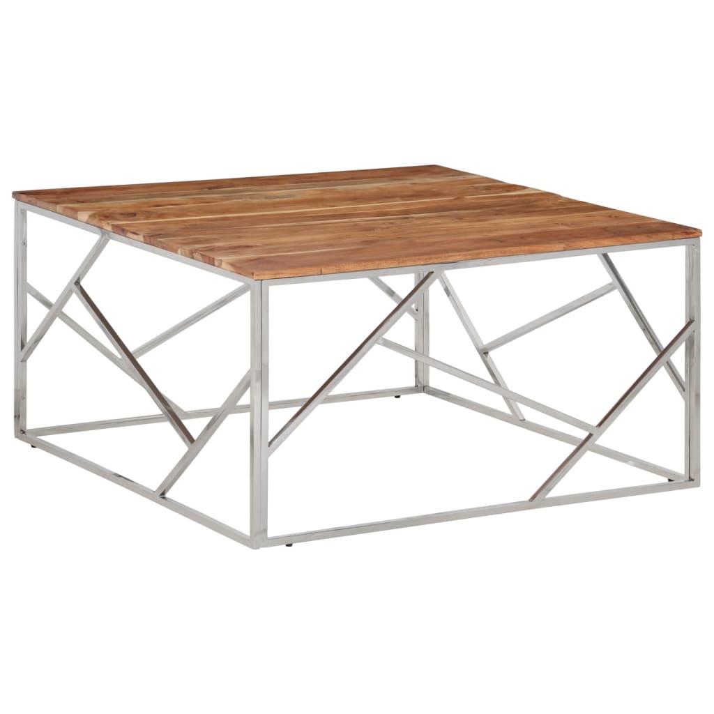 Table basse argenté acier inoxydable et bois massif d'acacia - XIOS