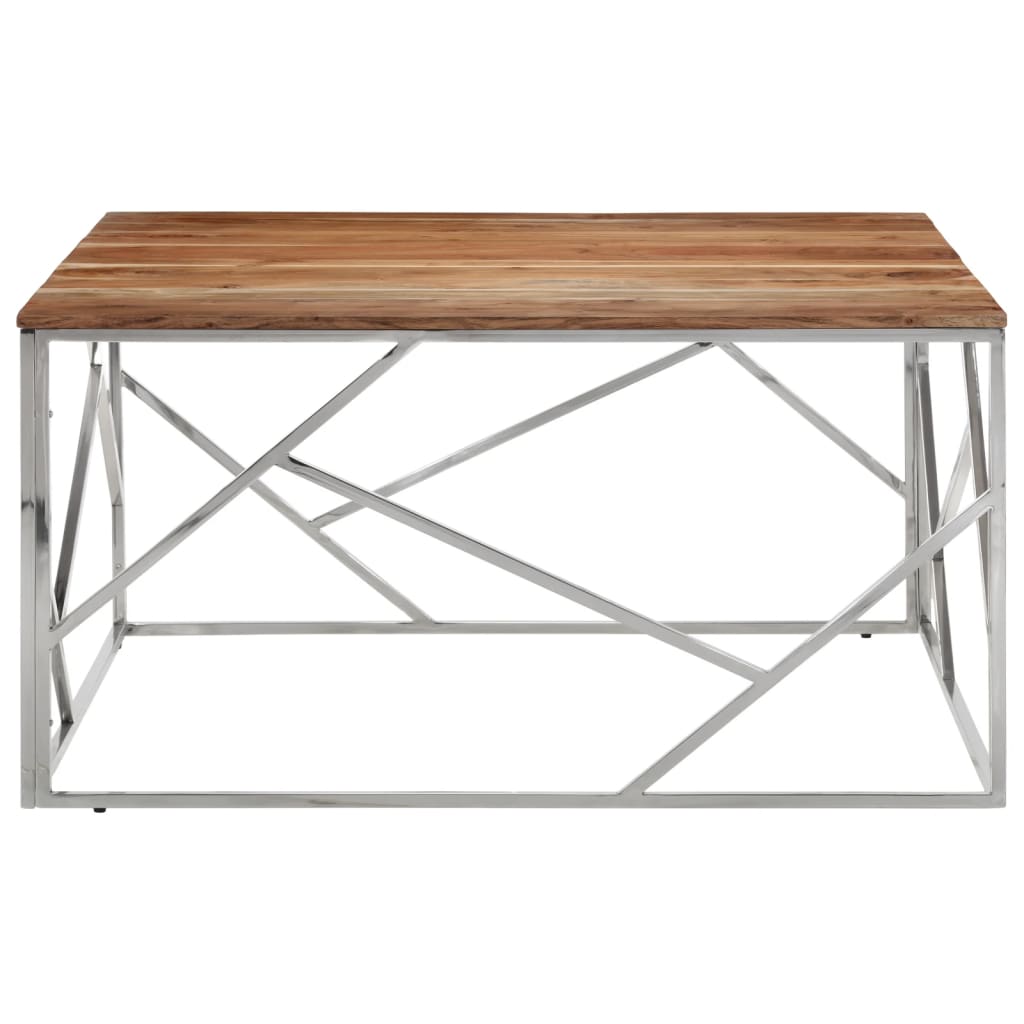 Table basse argenté acier inoxydable et bois massif d'acacia - XIOS