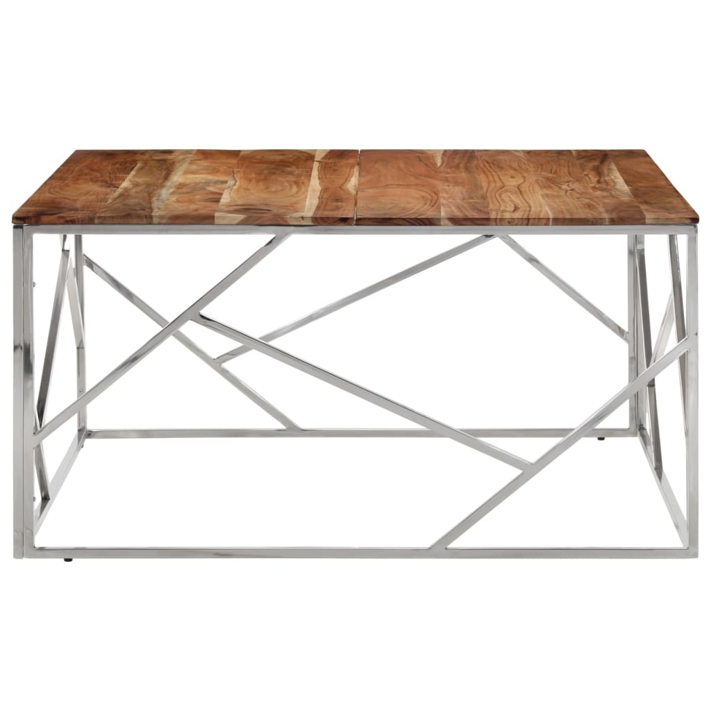 Table basse argenté acier inoxydable et bois massif d'acacia - XIOS