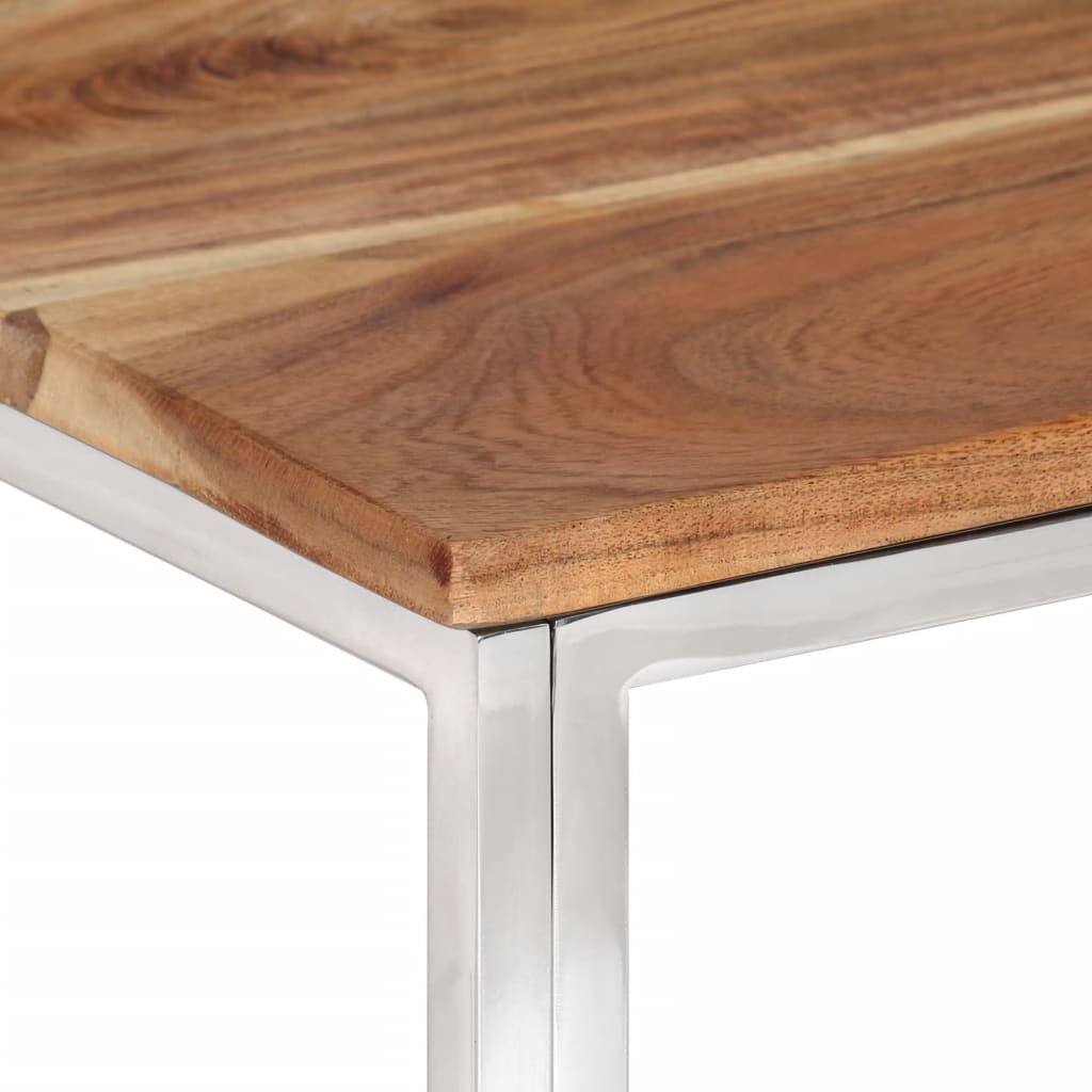 Table basse argenté acier inoxydable et bois massif d'acacia - XIOS