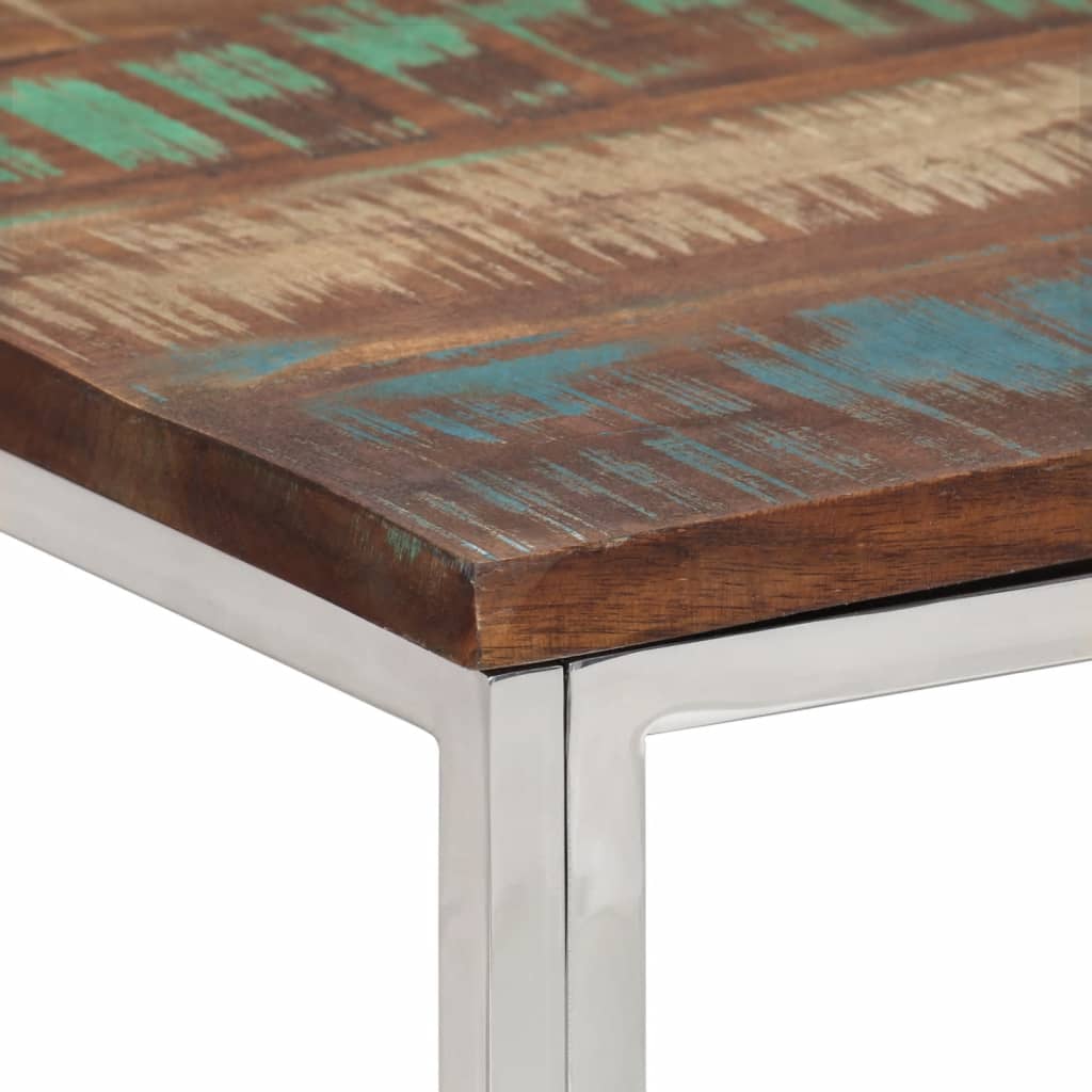 Table basse argenté acier inoxydable/bois massif récupération - XIOS