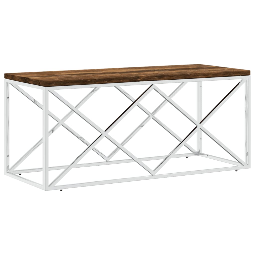 Table basse acier inoxydable et bois massif de récupération - XIOS