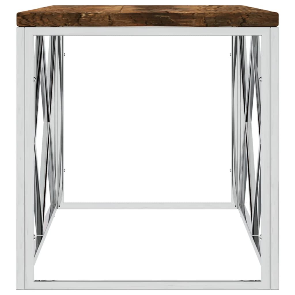 Table basse acier inoxydable et bois massif de récupération - XIOS