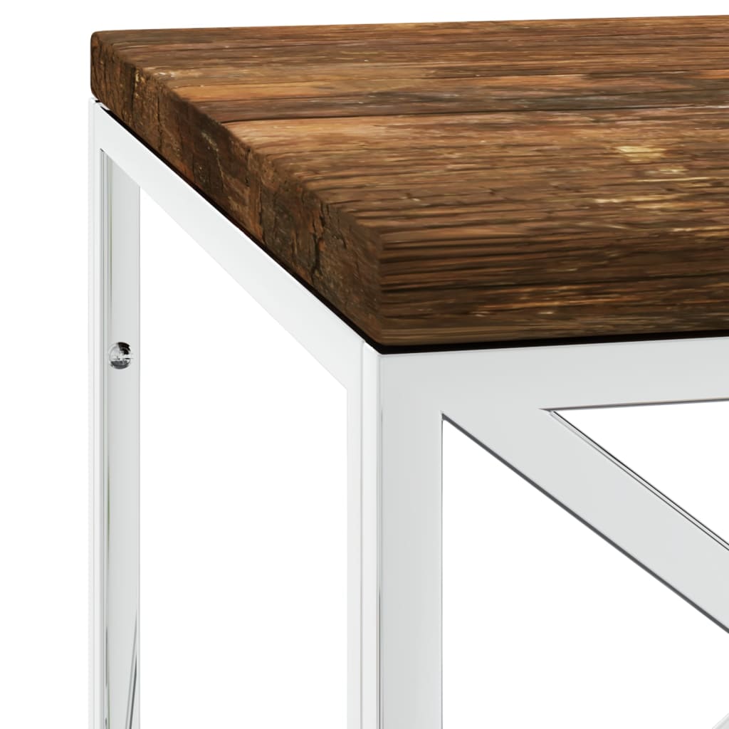 Table basse acier inoxydable et bois massif de récupération - XIOS