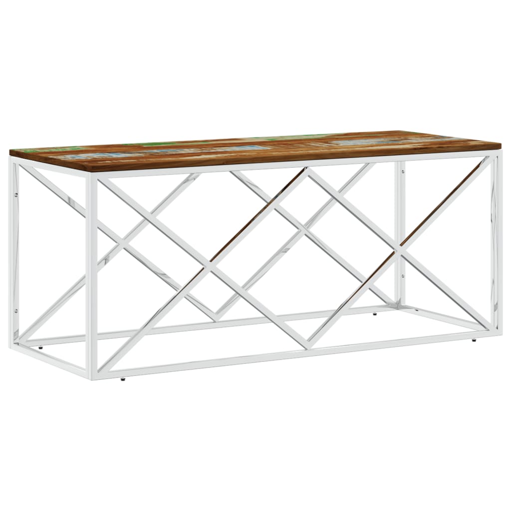 Table basse acier inoxydable et bois massif de récupération - XIOS