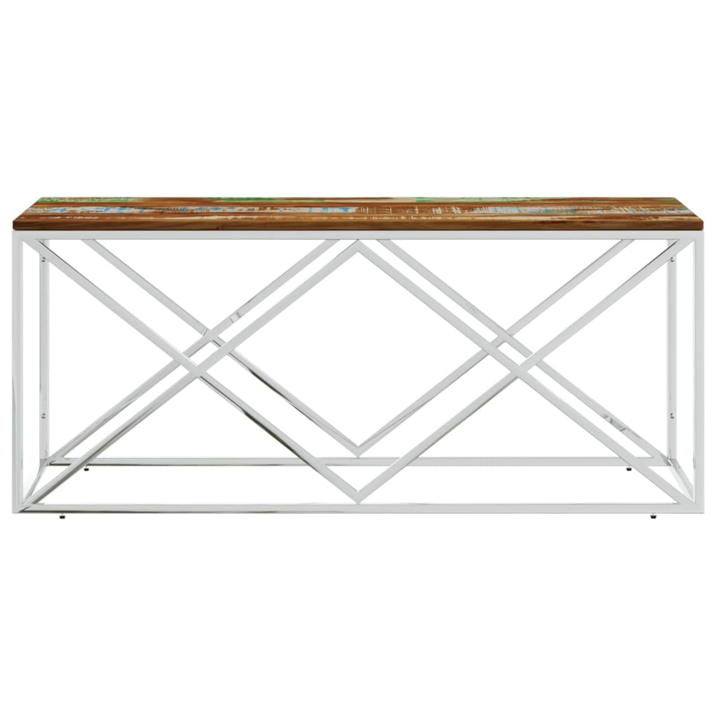 Table basse acier inoxydable et bois massif de récupération - XIOS
