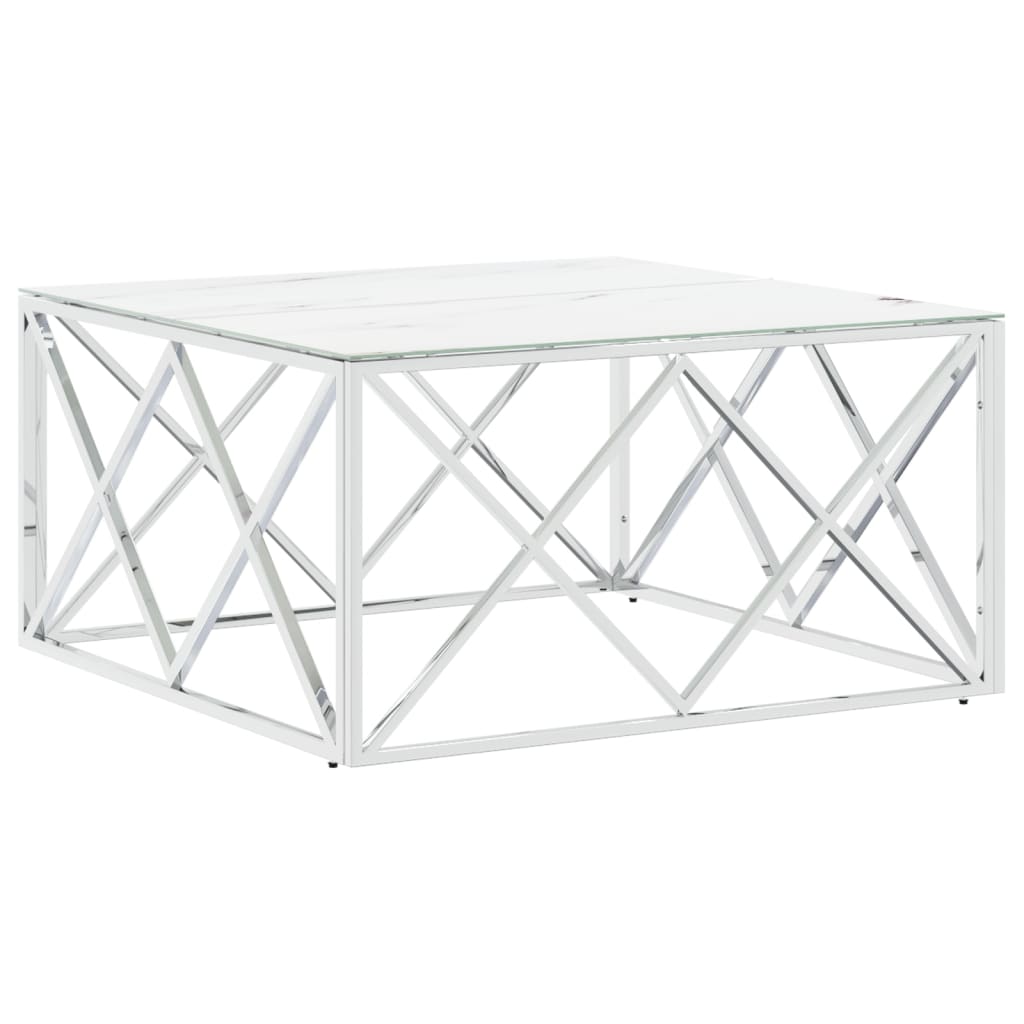 Table basse argenté 80x80x40 cm acier inoxydable et verre - XIOS