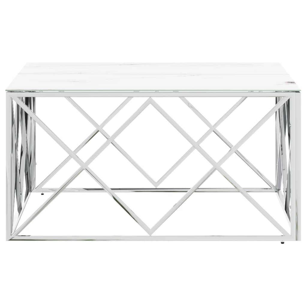 Table basse argenté 80x80x40 cm acier inoxydable et verre - XIOS