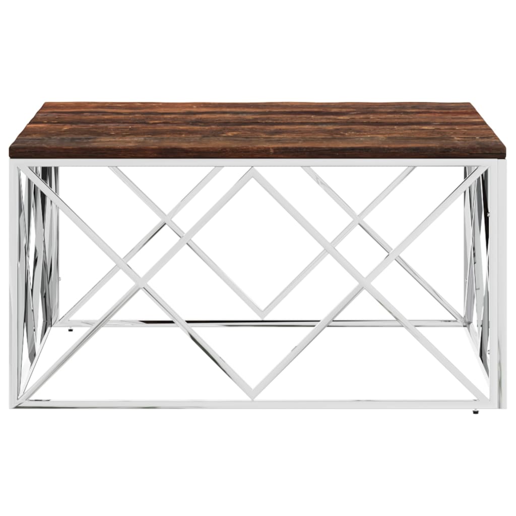 Table basse acier inoxydable et bois massif de récupération - XIOS