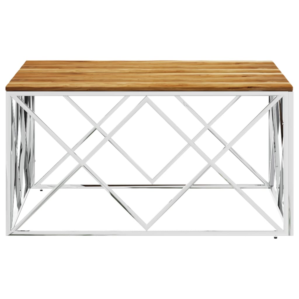 Table basse argenté acier inoxydable et bois massif d'acacia - XIOS