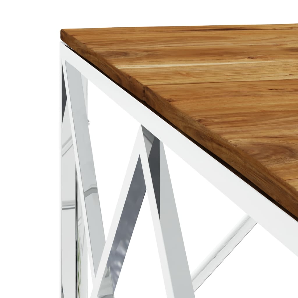 Table basse argenté acier inoxydable et bois massif d'acacia - XIOS