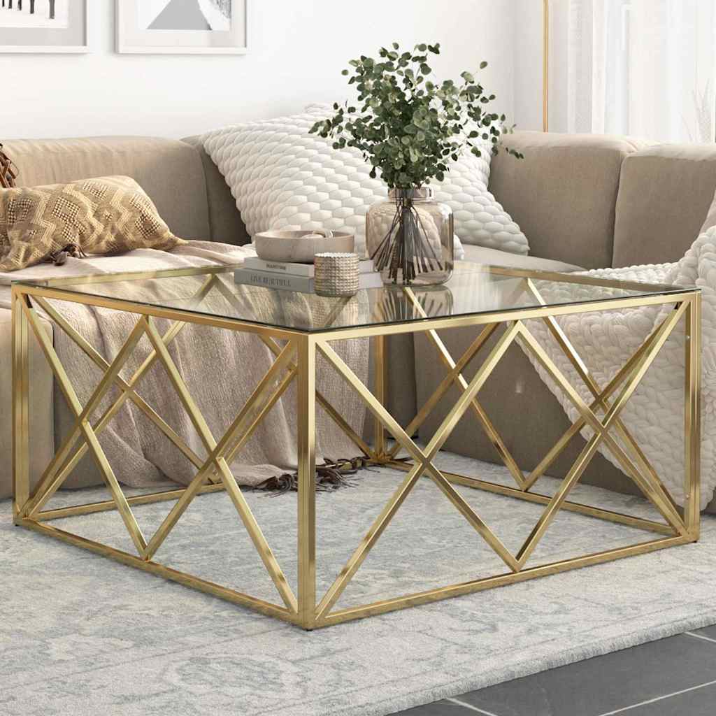 Table basse doré acier inoxydable et verre trempé - XIOS