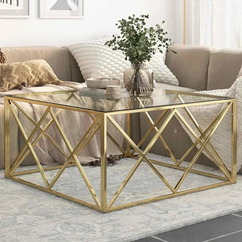 Table basse doré acier inoxydable et verre trempé - XIOS