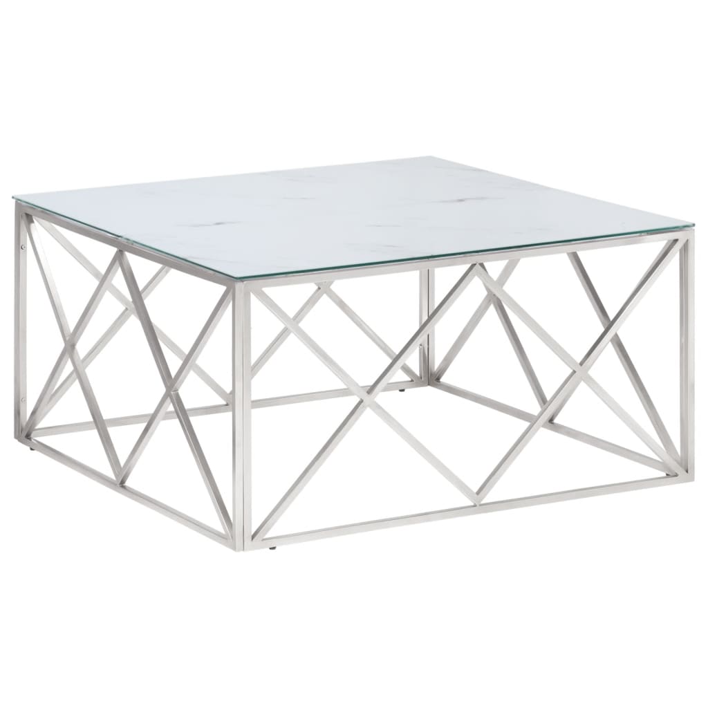 Table basse argenté acier inoxydable et verre trempé - XIOS