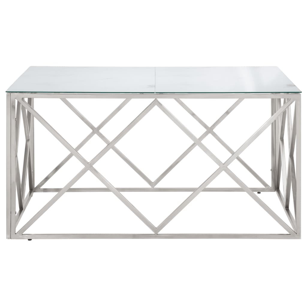 Table basse argenté acier inoxydable et verre trempé - XIOS