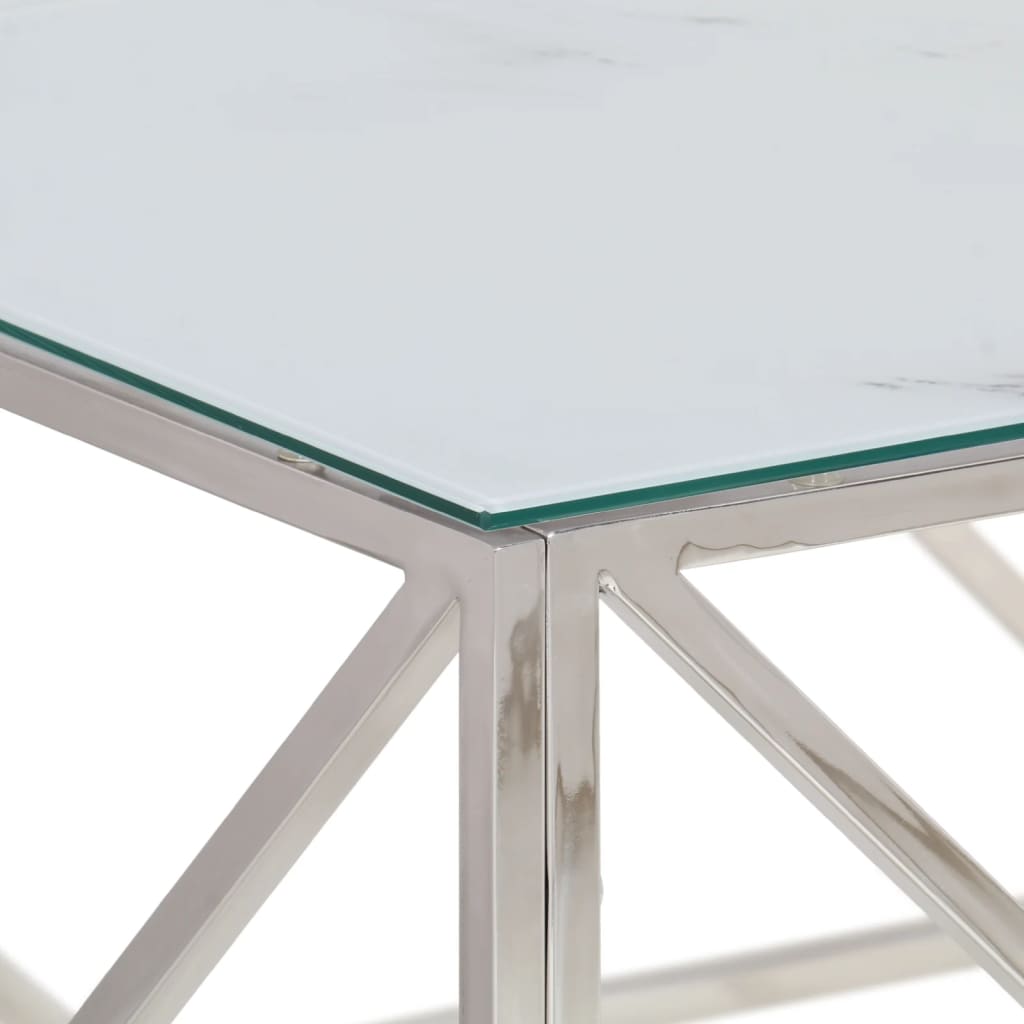 Table basse argenté acier inoxydable et verre trempé - XIOS