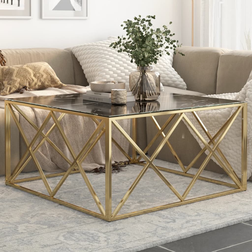 Table basse doré acier inoxydable et verre trempé - XIOS