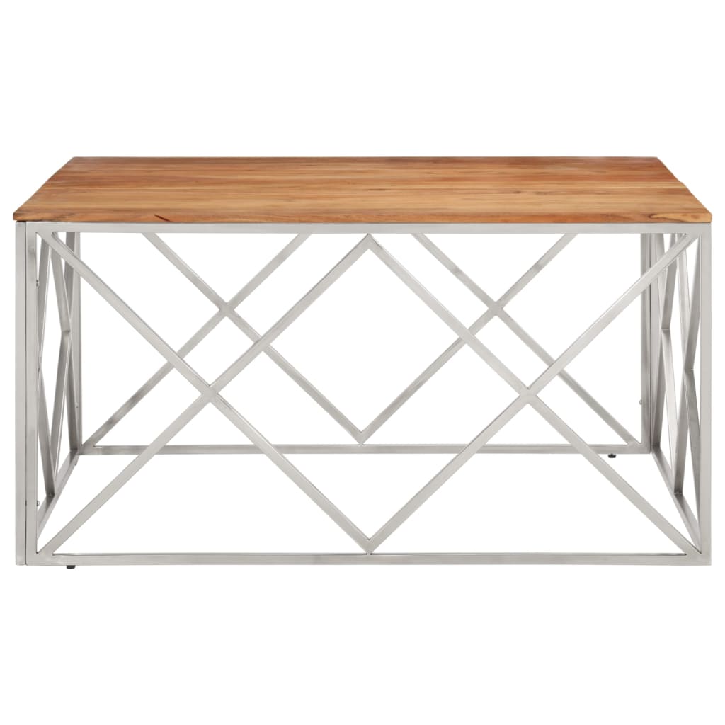 Table basse argenté acier inoxydable et bois massif d'acacia - XIOS