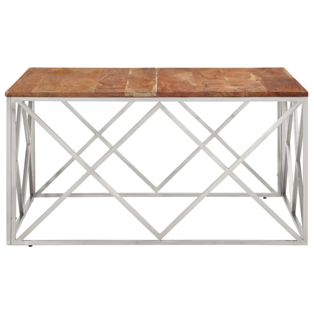 Table basse argenté acier inoxydable et bois massif d'acacia - XIOS