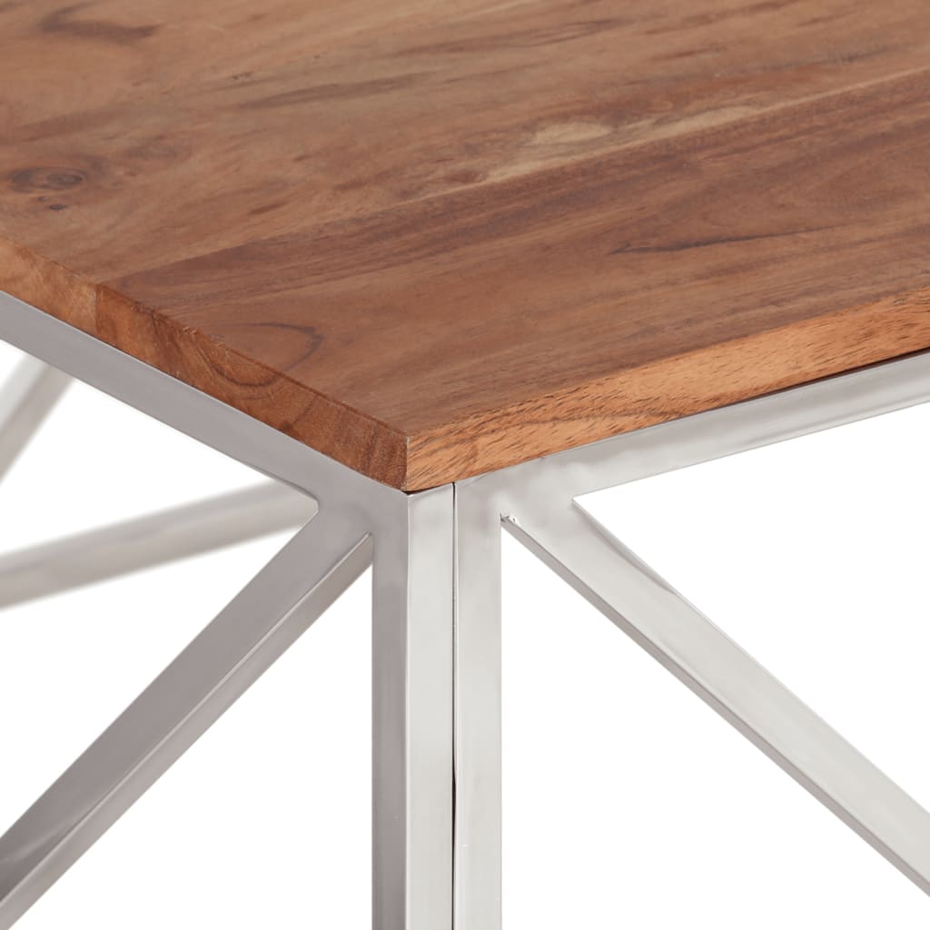 Table basse argenté acier inoxydable et bois massif d'acacia - XIOS