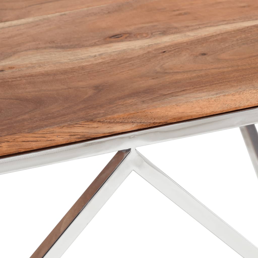 Table basse argenté acier inoxydable et bois massif d'acacia - XIOS