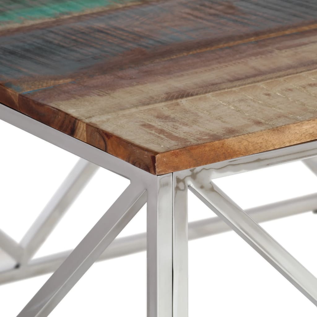 Table basse argenté inox et bois de récupération massif - XIOS