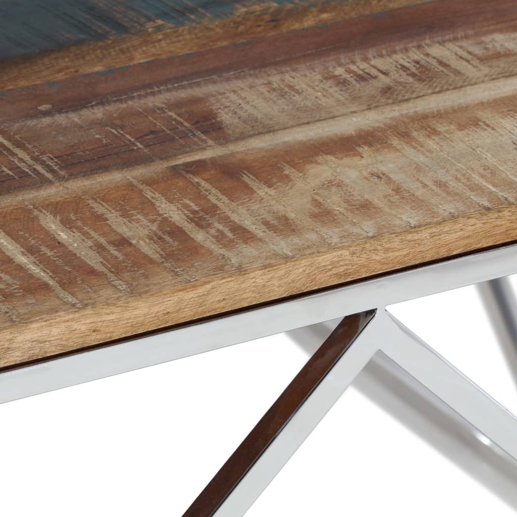 Table basse argenté inox et bois de récupération massif - XIOS