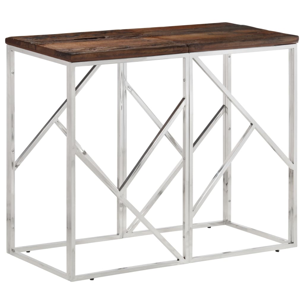 Table console argenté acier inoxydable et bois de mélèze massif - XIOS