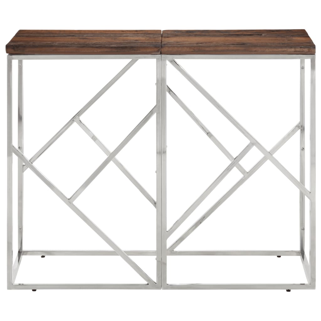 Table console argenté acier inoxydable et bois de mélèze massif - XIOS