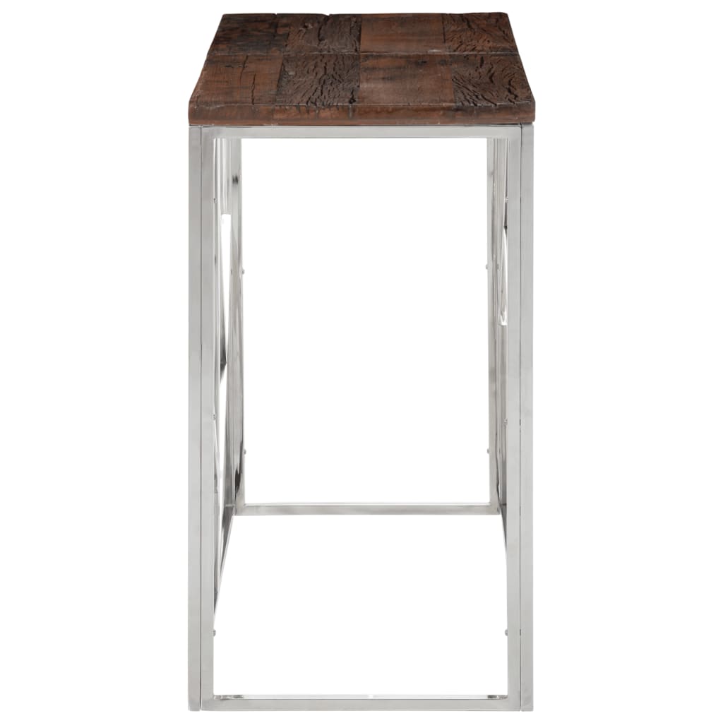 Table console argenté acier inoxydable et bois de mélèze massif - XIOS