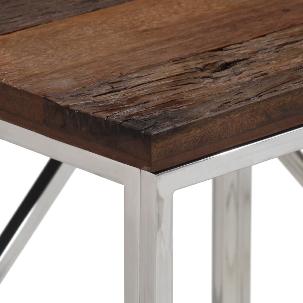 Table console argenté acier inoxydable et bois de mélèze massif - XIOS
