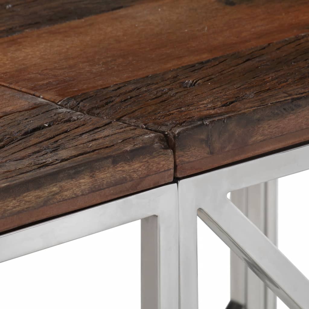 Table console argenté acier inoxydable et bois de mélèze massif - XIOS