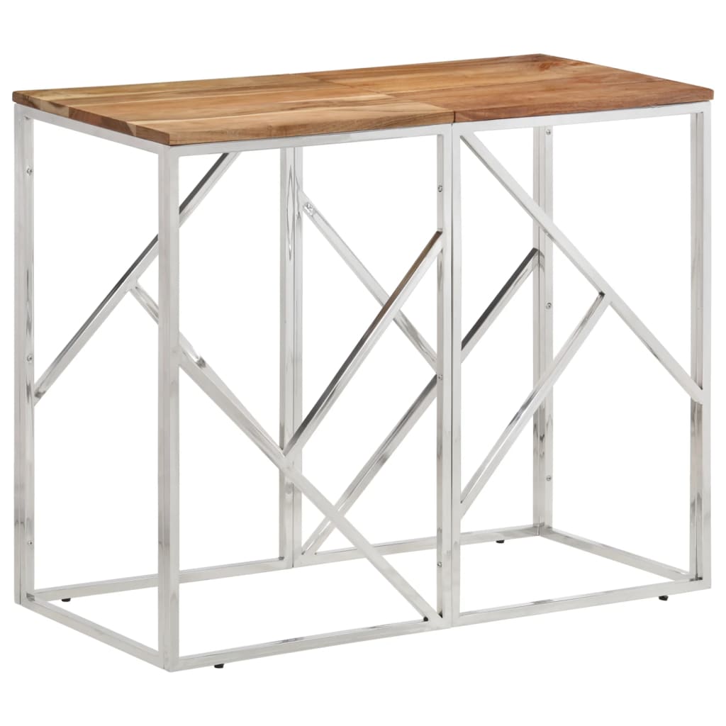 Table console argenté acier inoxydable et bois massif d'acacia - XIOS