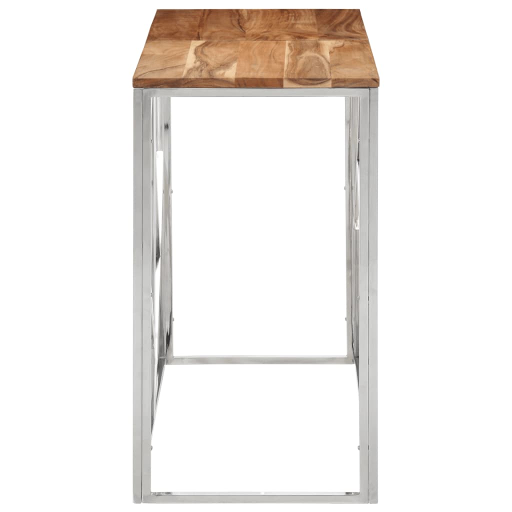 Table console argenté acier inoxydable et bois massif d'acacia - XIOS