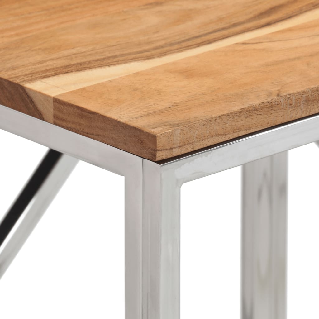 Table console argenté acier inoxydable et bois massif d'acacia - XIOS