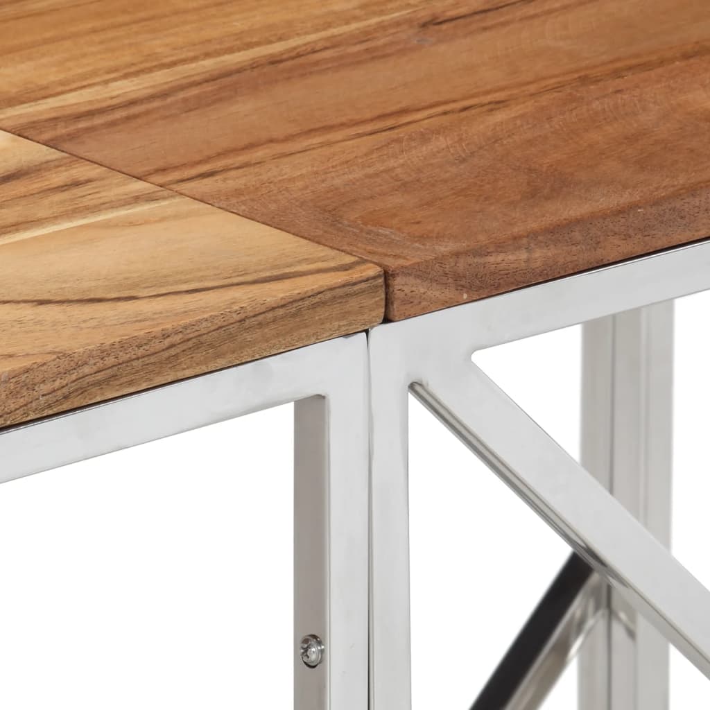Table console argenté acier inoxydable et bois massif d'acacia - XIOS