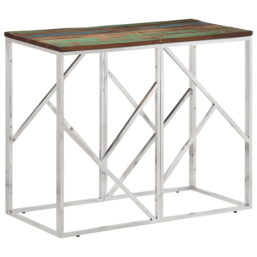 Table console argenté acier inoxydable/bois massif récupération - XIOS