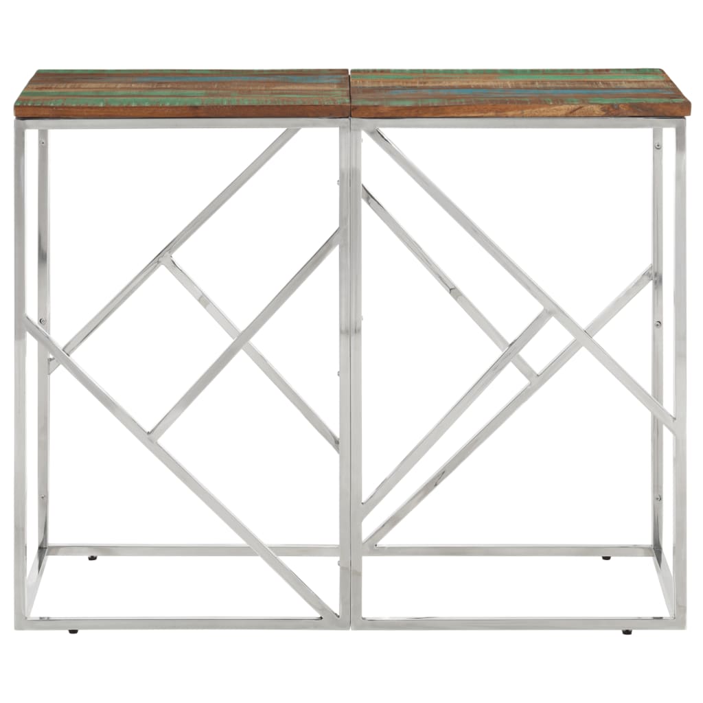 Table console argenté acier inoxydable/bois massif récupération - XIOS