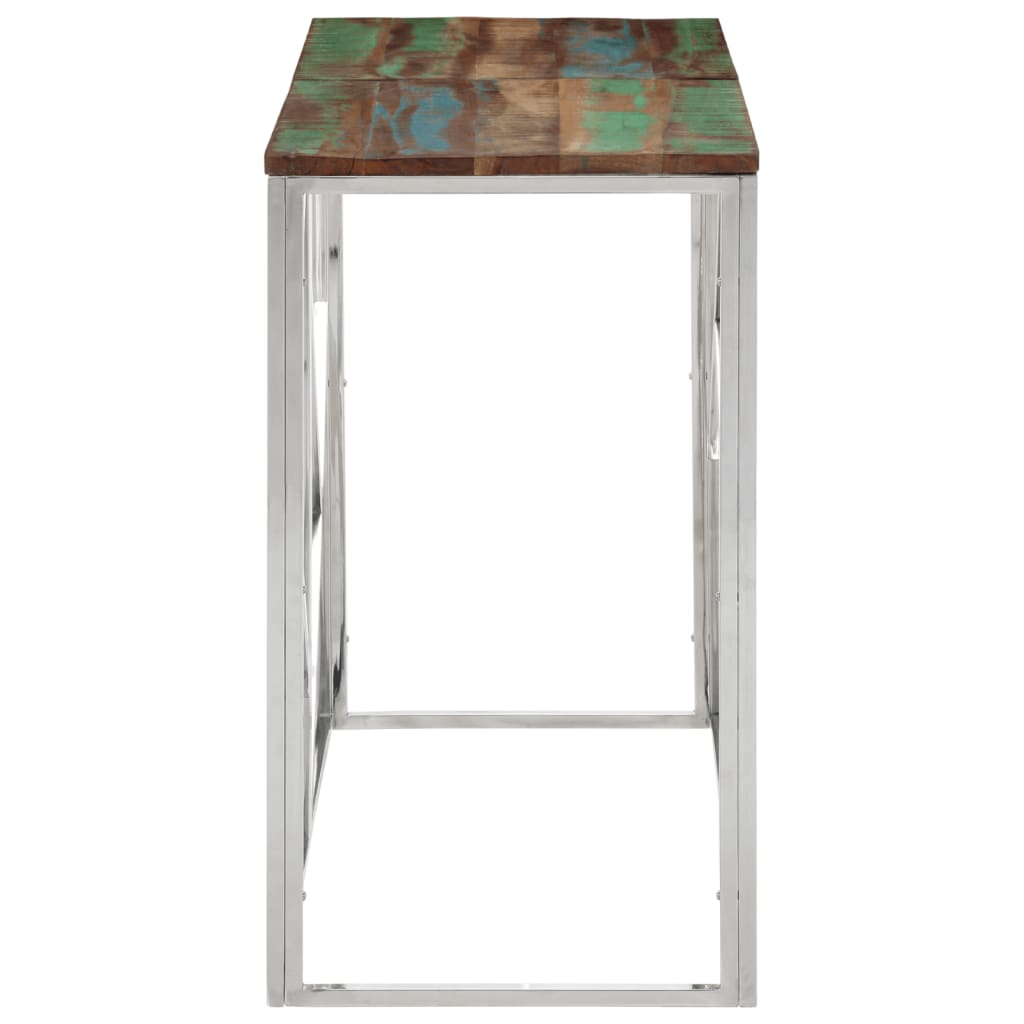 Table console argenté acier inoxydable/bois massif récupération - XIOS