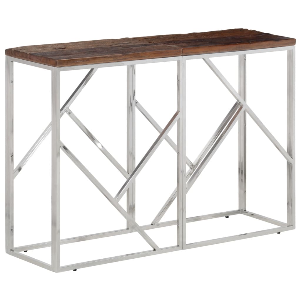 Table console argenté acier inoxydable et bois de mélèze massif - XIOS