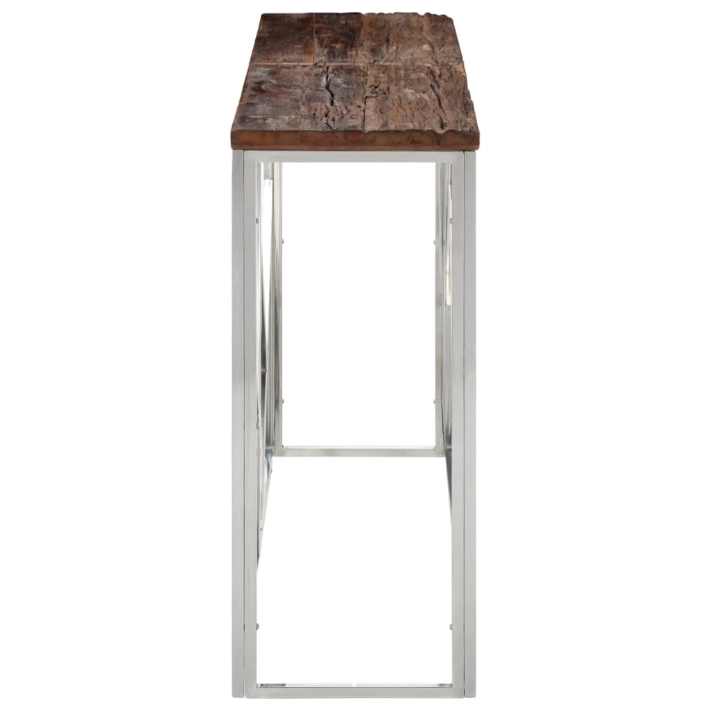 Table console argenté acier inoxydable et bois de mélèze massif - XIOS