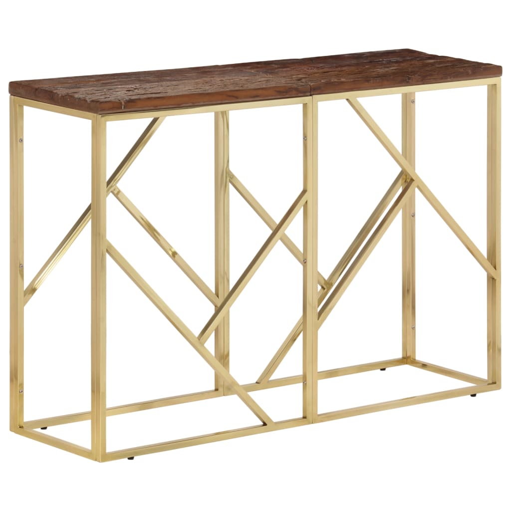 Table console doré acier inoxydable et bois de mélèze massif - XIOS