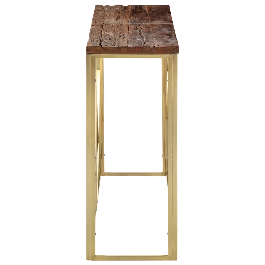 Table console doré acier inoxydable et bois de mélèze massif - XIOS