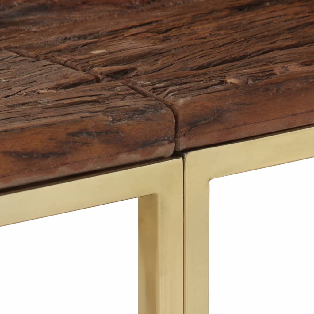 Table console doré acier inoxydable et bois de mélèze massif - XIOS