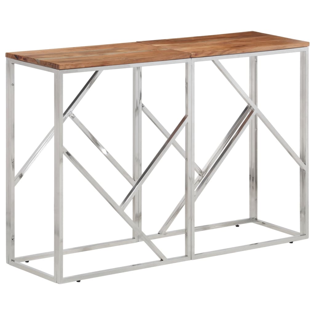 Table console argenté acier inoxydable et bois massif d'acacia - XIOS