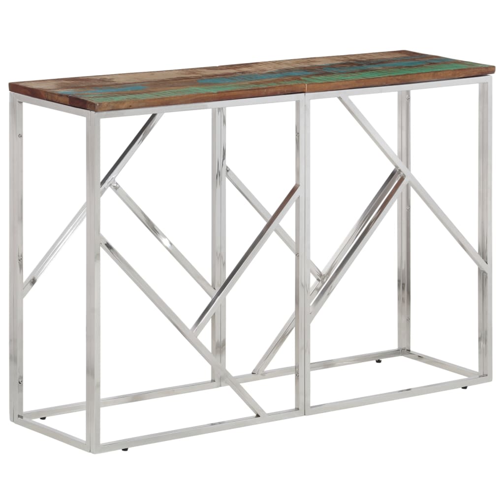 Table console argenté acier inoxydable/bois massif récupération - XIOS