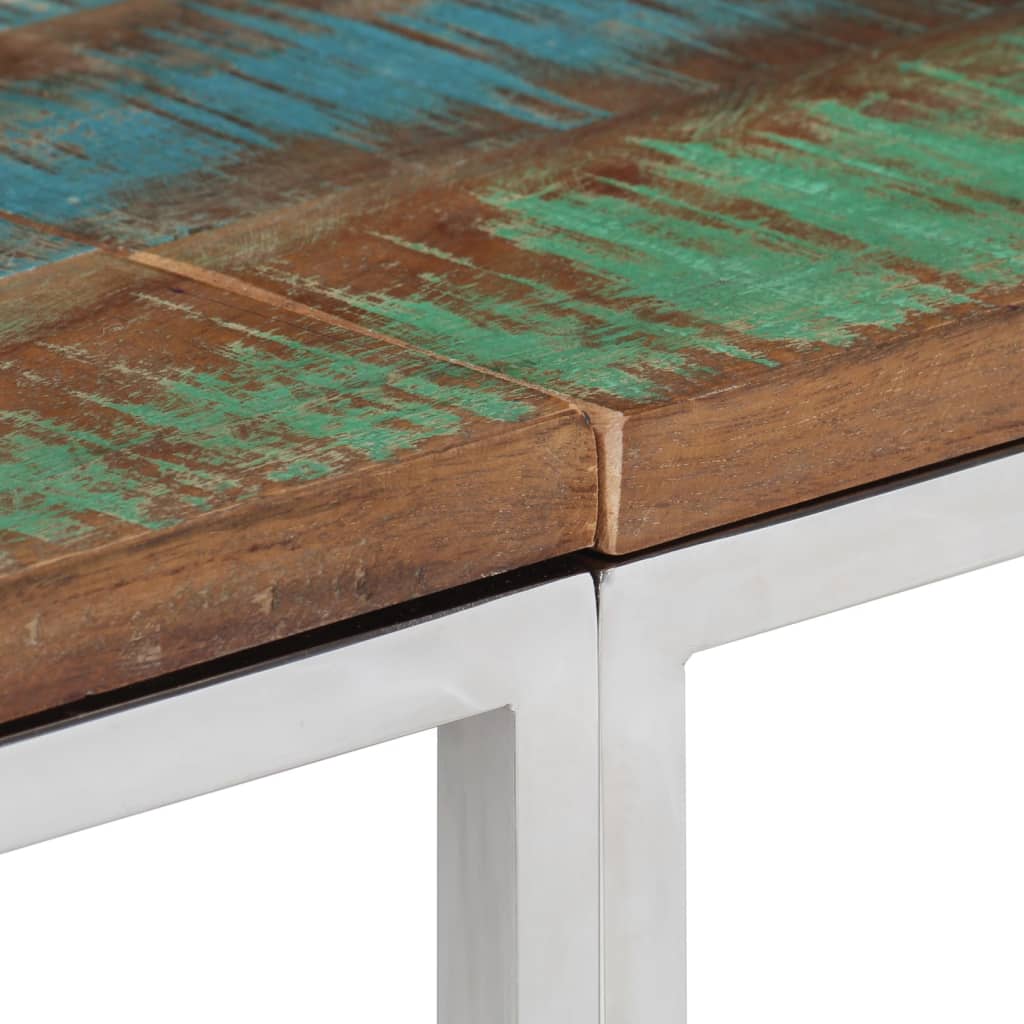 Table console argenté acier inoxydable/bois massif récupération - XIOS